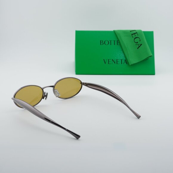 Bottega Veneta BV1386S 002 Oval Sunglasses - Shiny Dark Ruthenium/Yellow